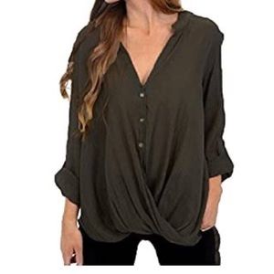 Karen Kane Brown Twisted Hem Blouse (Sz Medium)